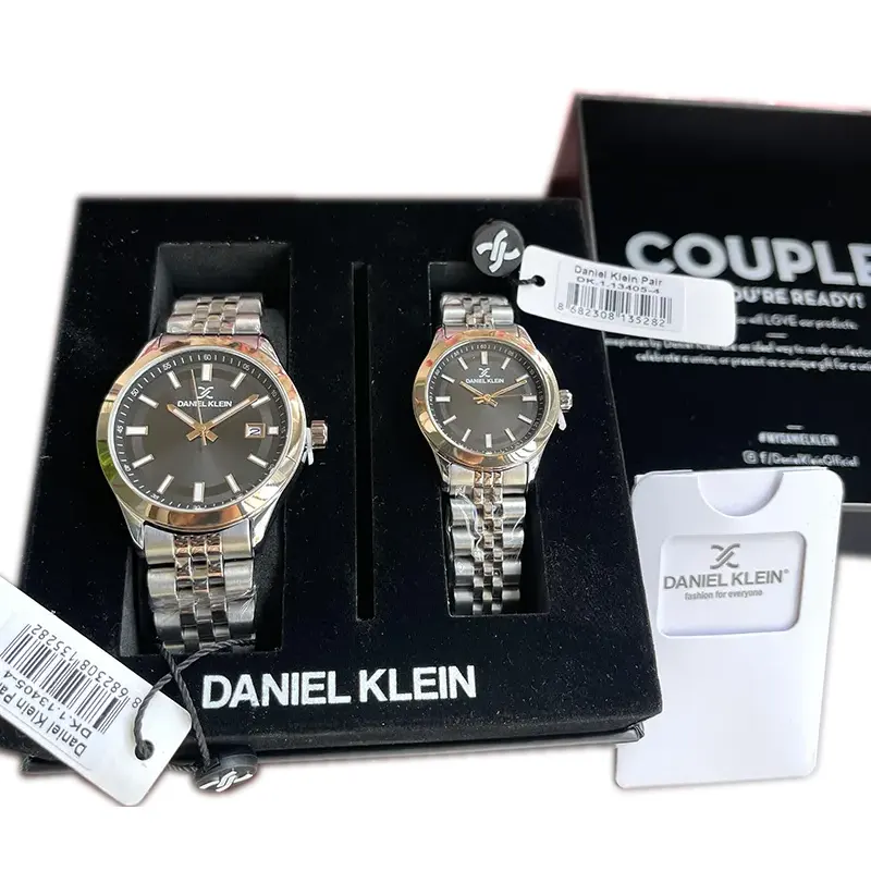 Daniel Klein Black Dial Silver-tone Couple Set- DK.1.13405-4